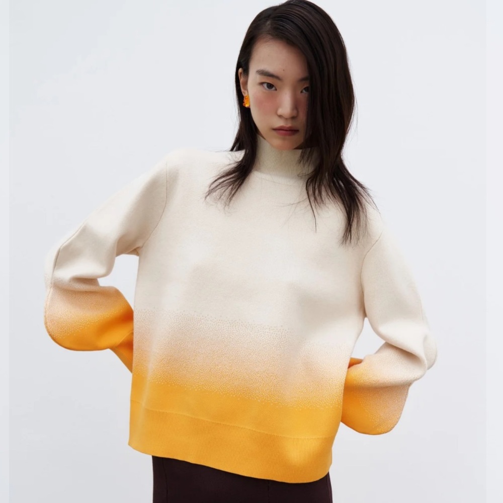 PH5 Cream and Orange Liko Gradient Print Mockneck with Wavy Sleeves l - Picture 2 of 7